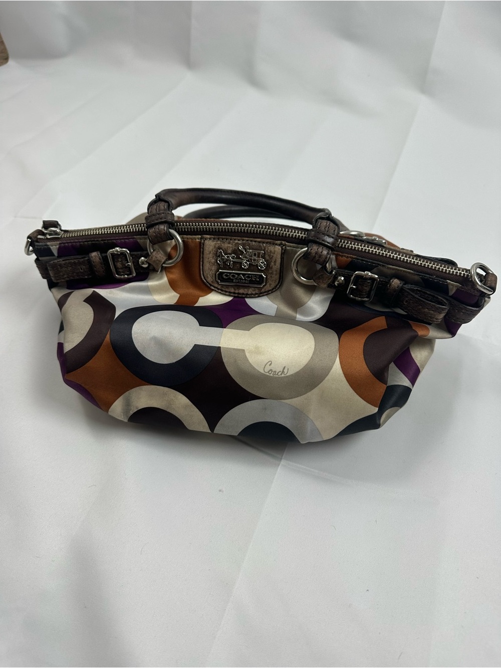 Coach Mini Satchel in Brown, Cream, Purple